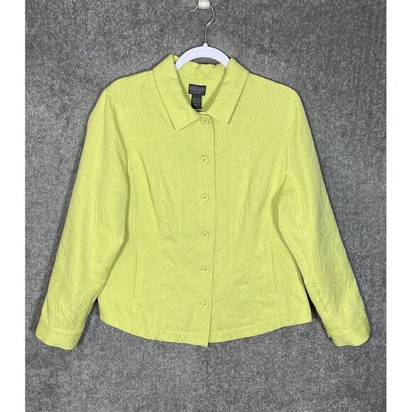 Jackets & Blazers - Chicos Additions Zebra Print‎ Button Up Jacket Womens Size 2 US 12 Green Pockets